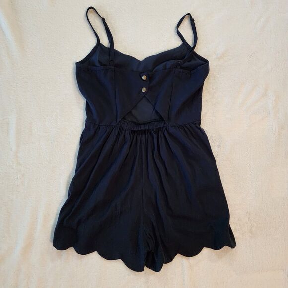 Market & Spruce SP Romper Navy Blue Shorts Cutout Snap Back Spaghetti Strap - Picture 5 of 11